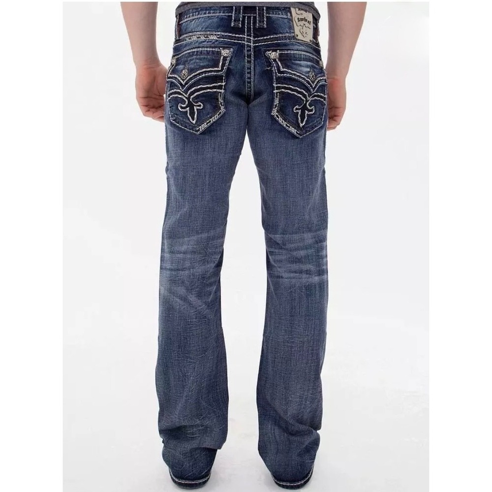 NWOT Rock Revival Benji Straight Leg Jeans Mens 36x33 Distressed Western Y2K